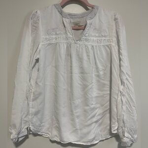 LOFT Women's Cream Blouse with Embroidered Detail